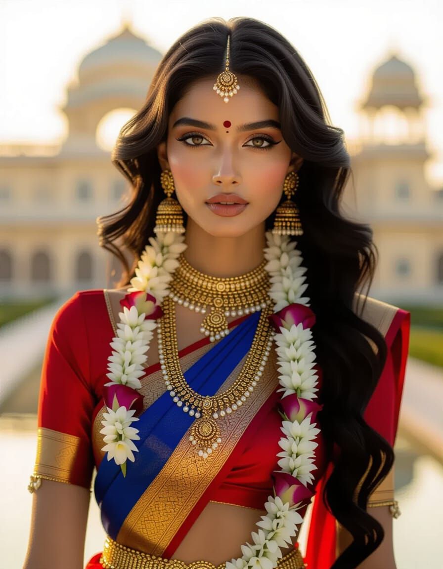 Celestial Indian Goddess in Golden Hour Light