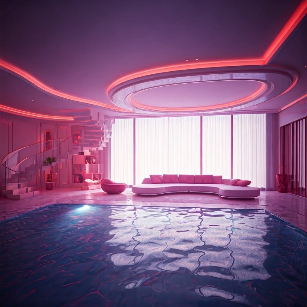 Luxury Home Interior in Modern Space Age Style with Majestic...