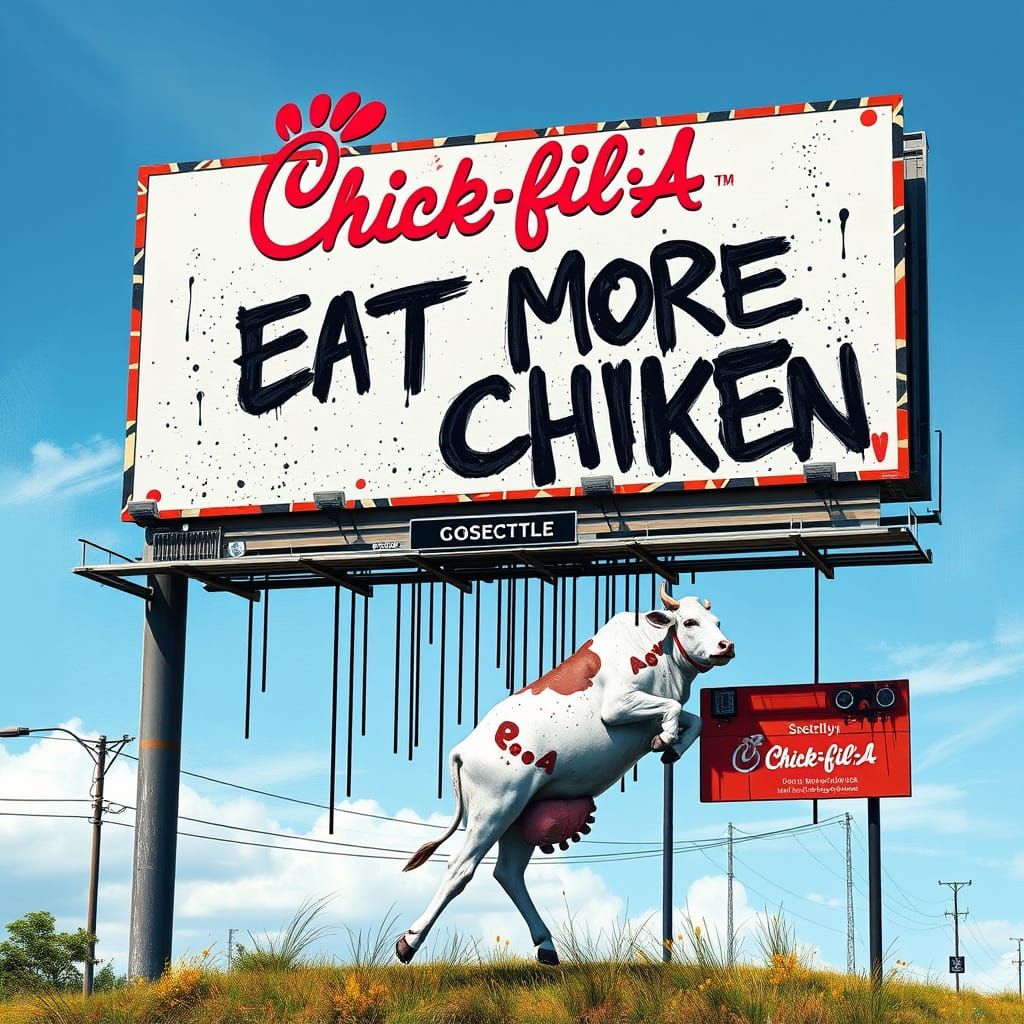 Cows Unleash Vibrant Graffiti on Chick-Fil-A Billboard