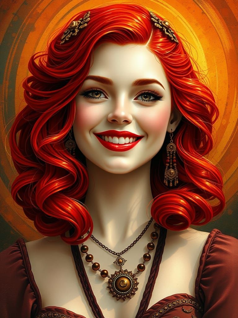 Red-Haired Woman with Art Nouveau Accessories