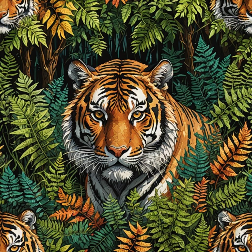 Majestic Tiger in Pixelated Forest Sunlight