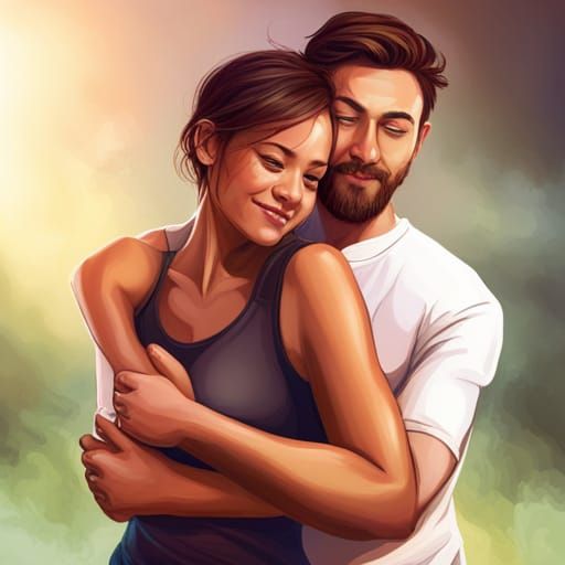 Love Couple Cuddling: Hyperrealistic Splash Art