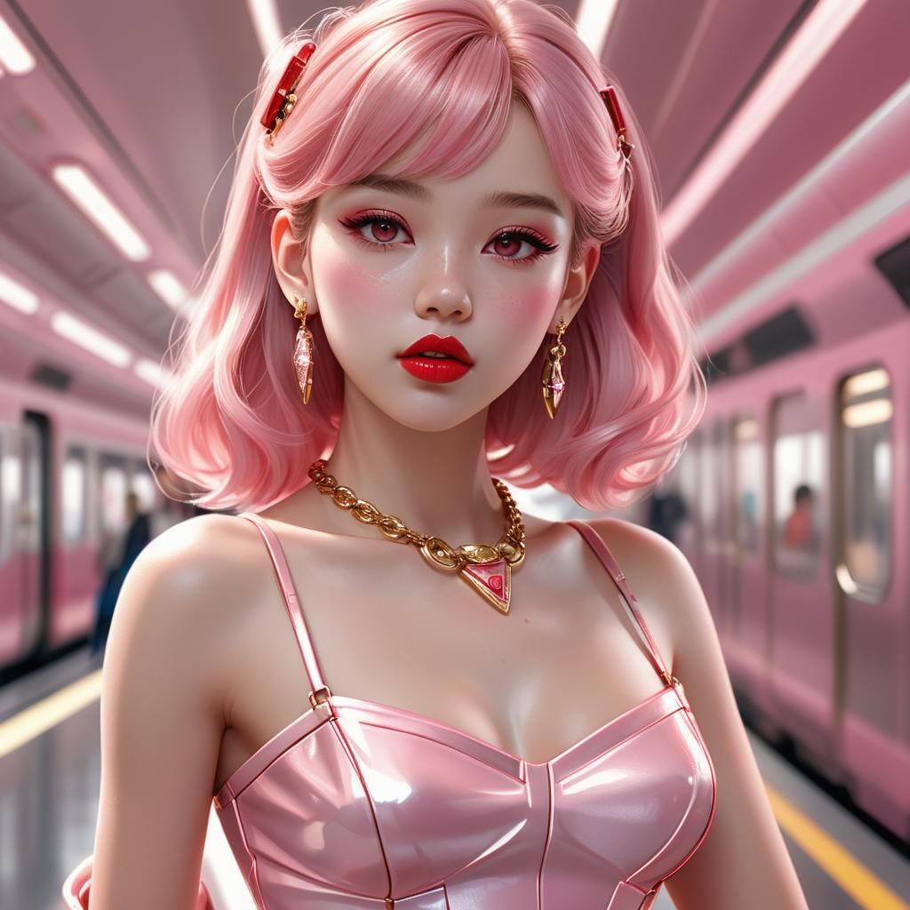 Glamorous Woman with Gold Accents in 3D Anime Style