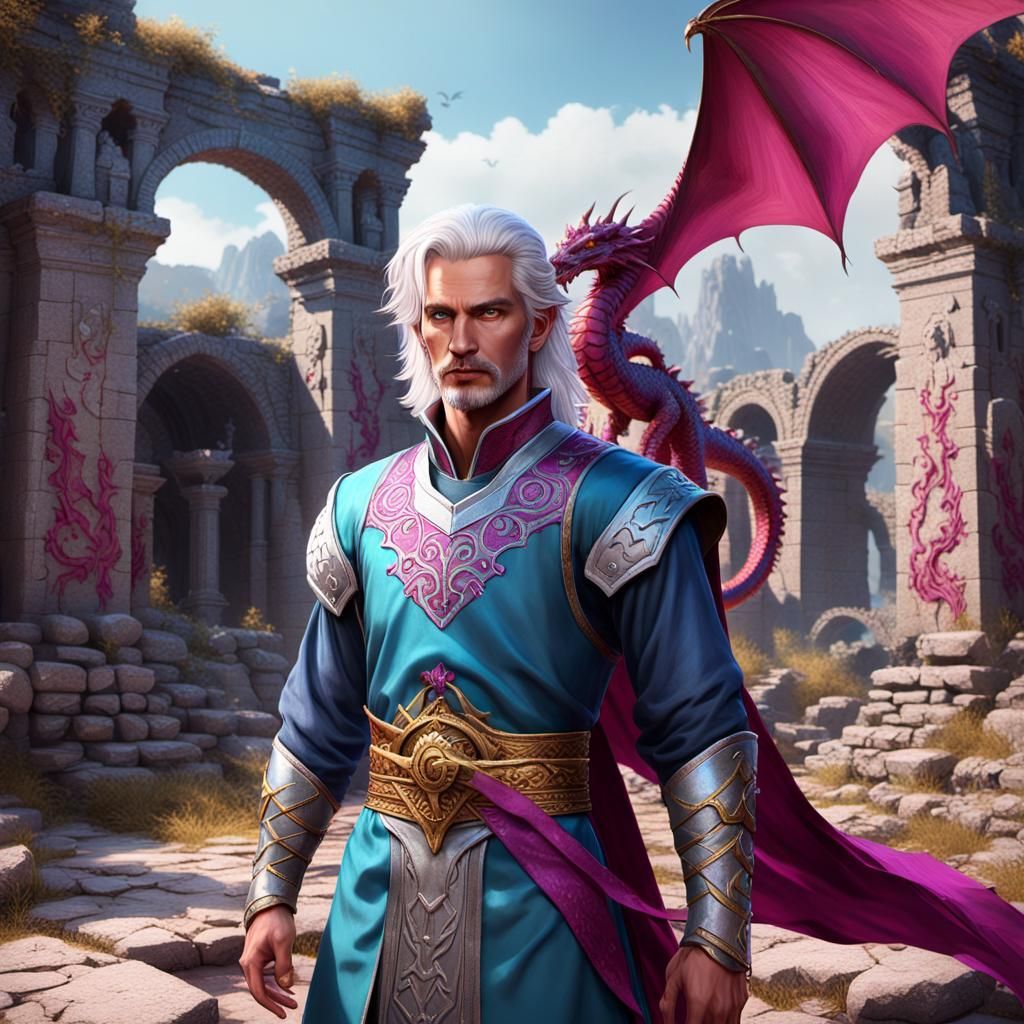DragonLord Prince in Ancient Ruins: Fantasy Art