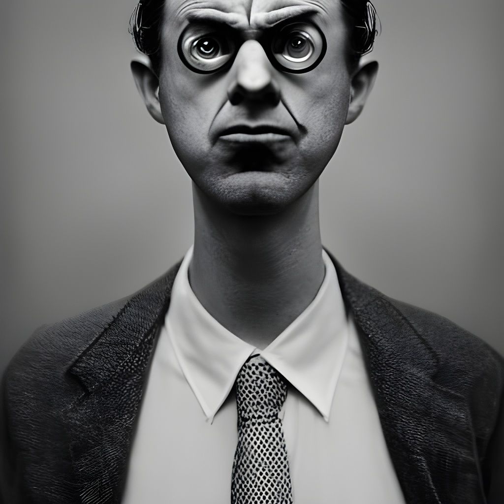 Surreal Black and White Photo of Confused Man