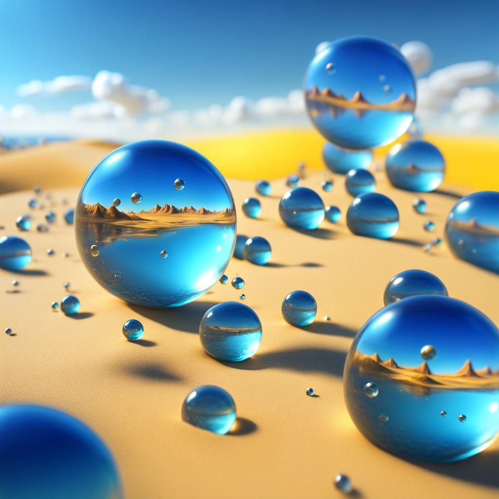 Glass Castle in Bubble, Desert Landscape, Digital Art