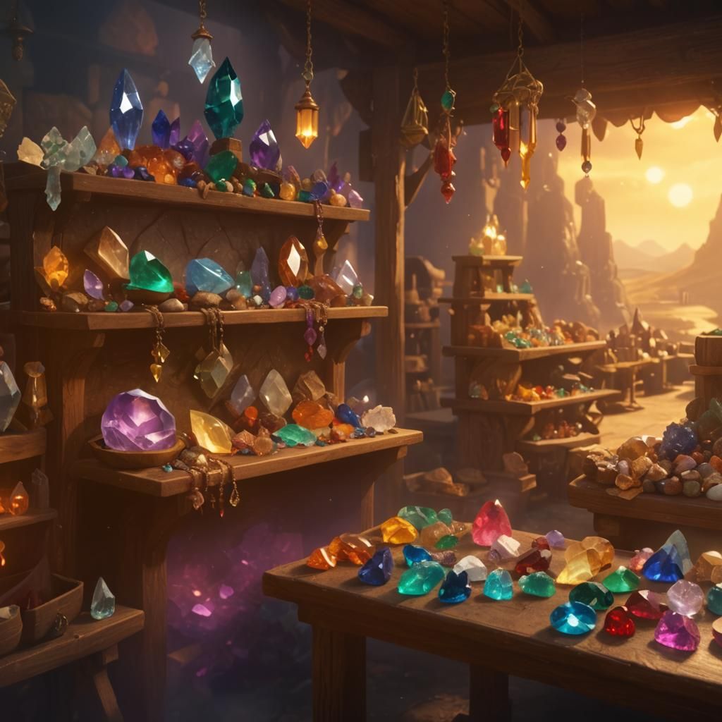 Magical Gemstone Market Stall in Fantasy Concept Art