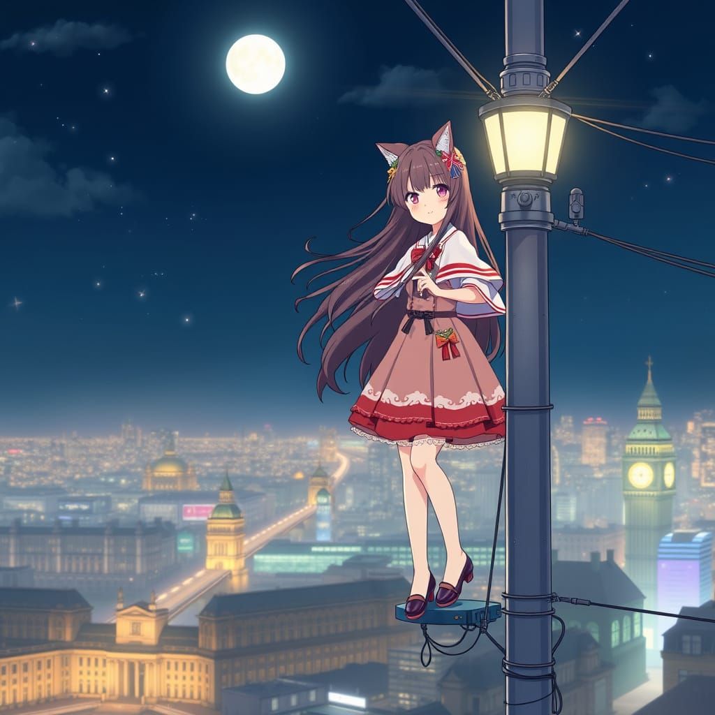 Cute Magical Girl Guards London in Anime Style