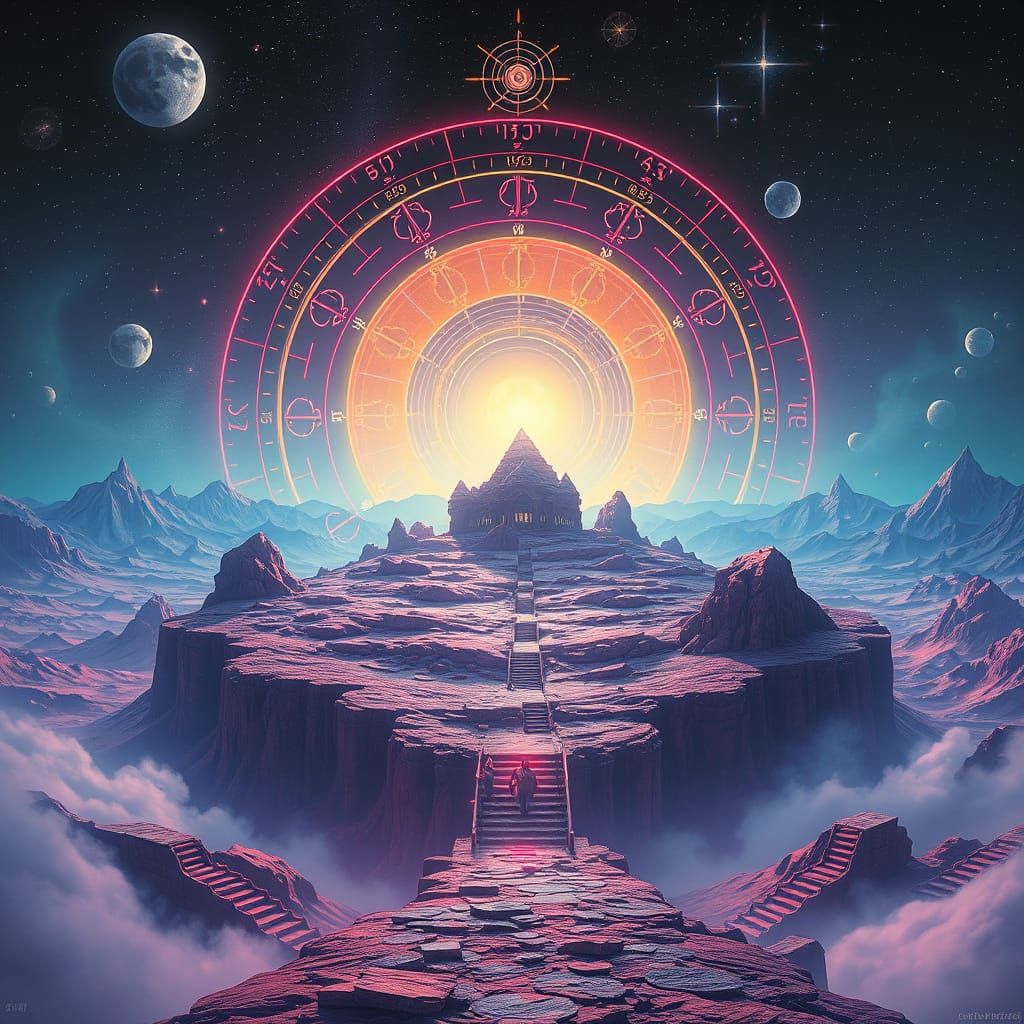 Surreal Astrological Scene in Cyberpunk Style