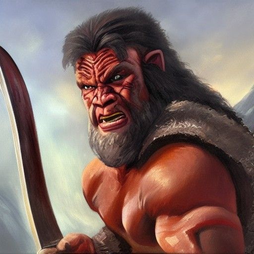 Half-Orc Barbarian Brum with Axe as Oil Painting