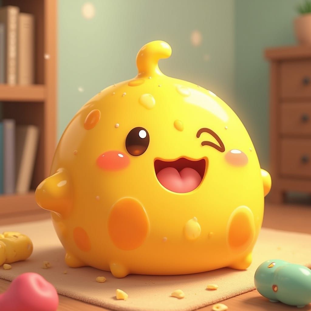 Cheeseball: A Whimsical Melted Cheese Creature in Cartoon St...