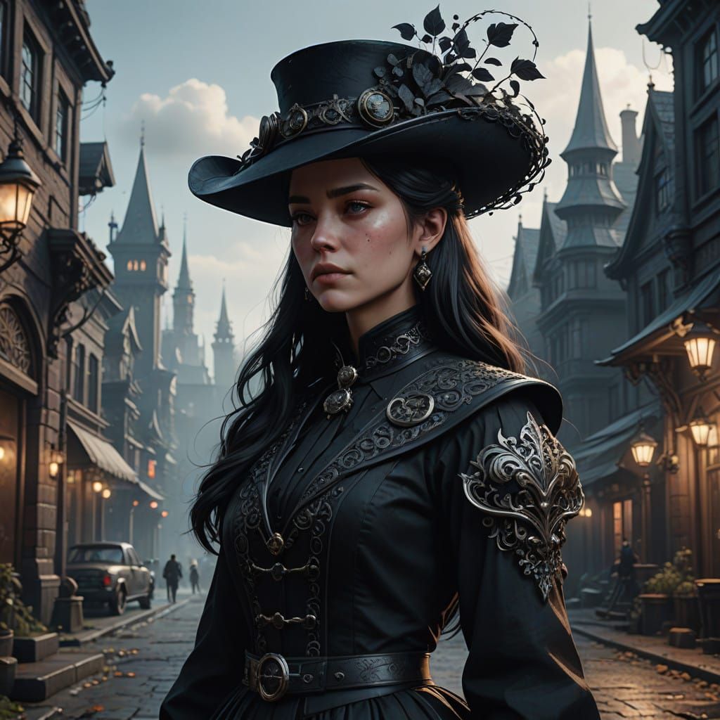 Ethereal Gothic Woman in Contrasting Attire