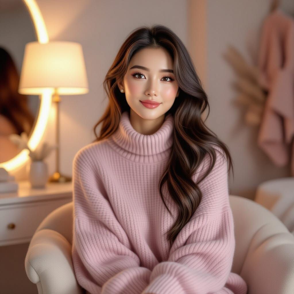 Elegant Woman in Soft Pastels, Realistic 3D Portrait