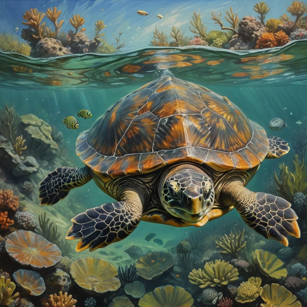 Moby Turtle: Oil Painting in Gurney Style
