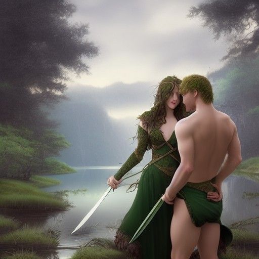 Ethereal Fantasy Portrait of Lovers by Lake