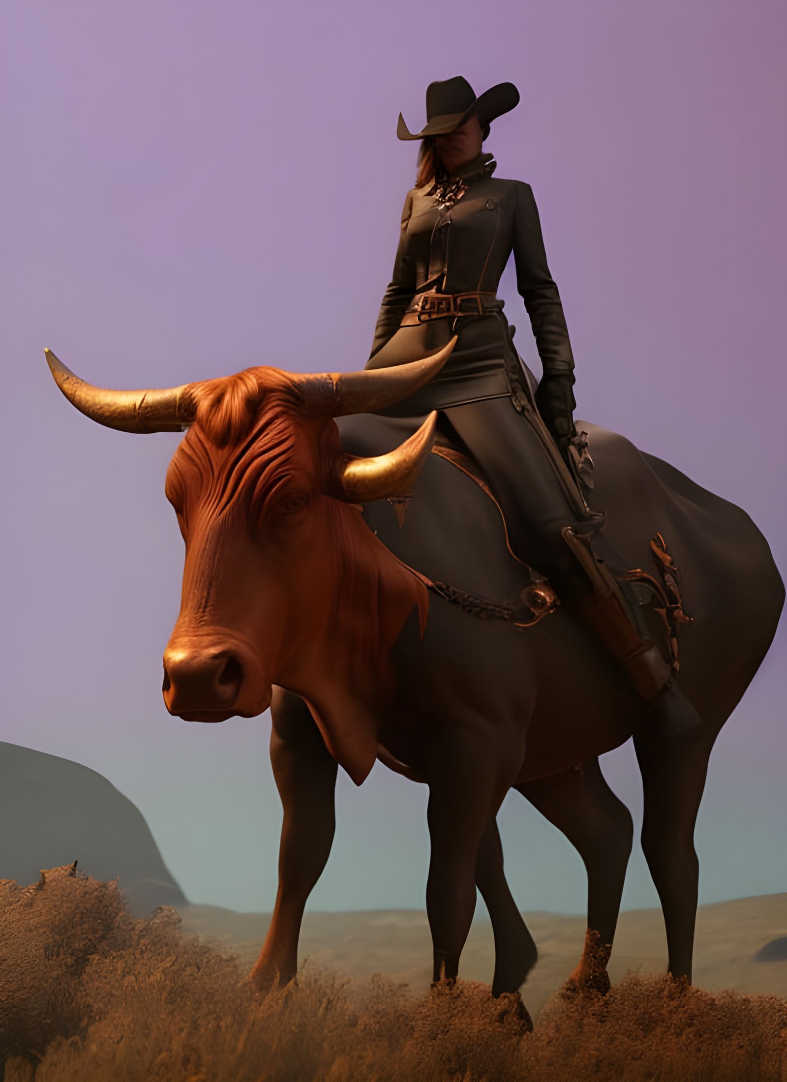 Cowgirl Rides Alien Cow in Space, Hyperdetailed 3D Art