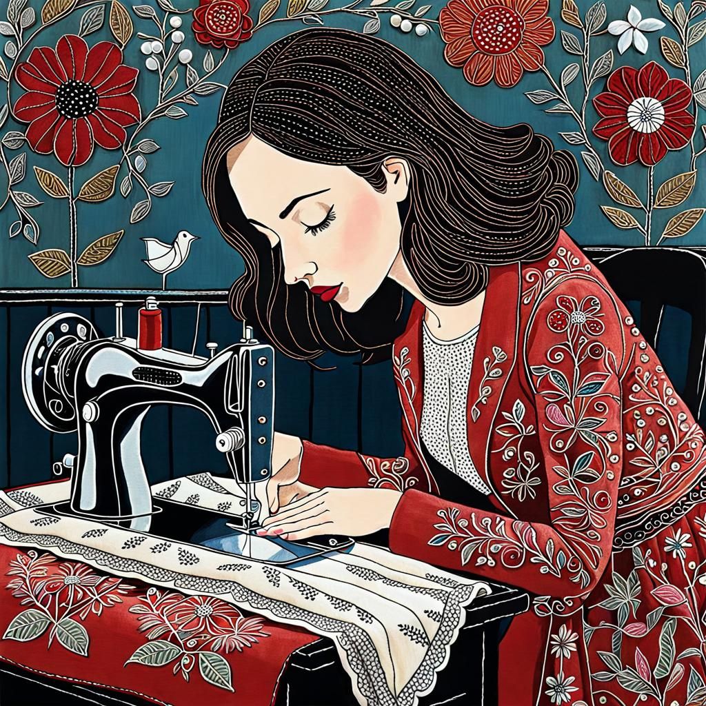 Dog Sewing with Embroidery and Folk Art Details