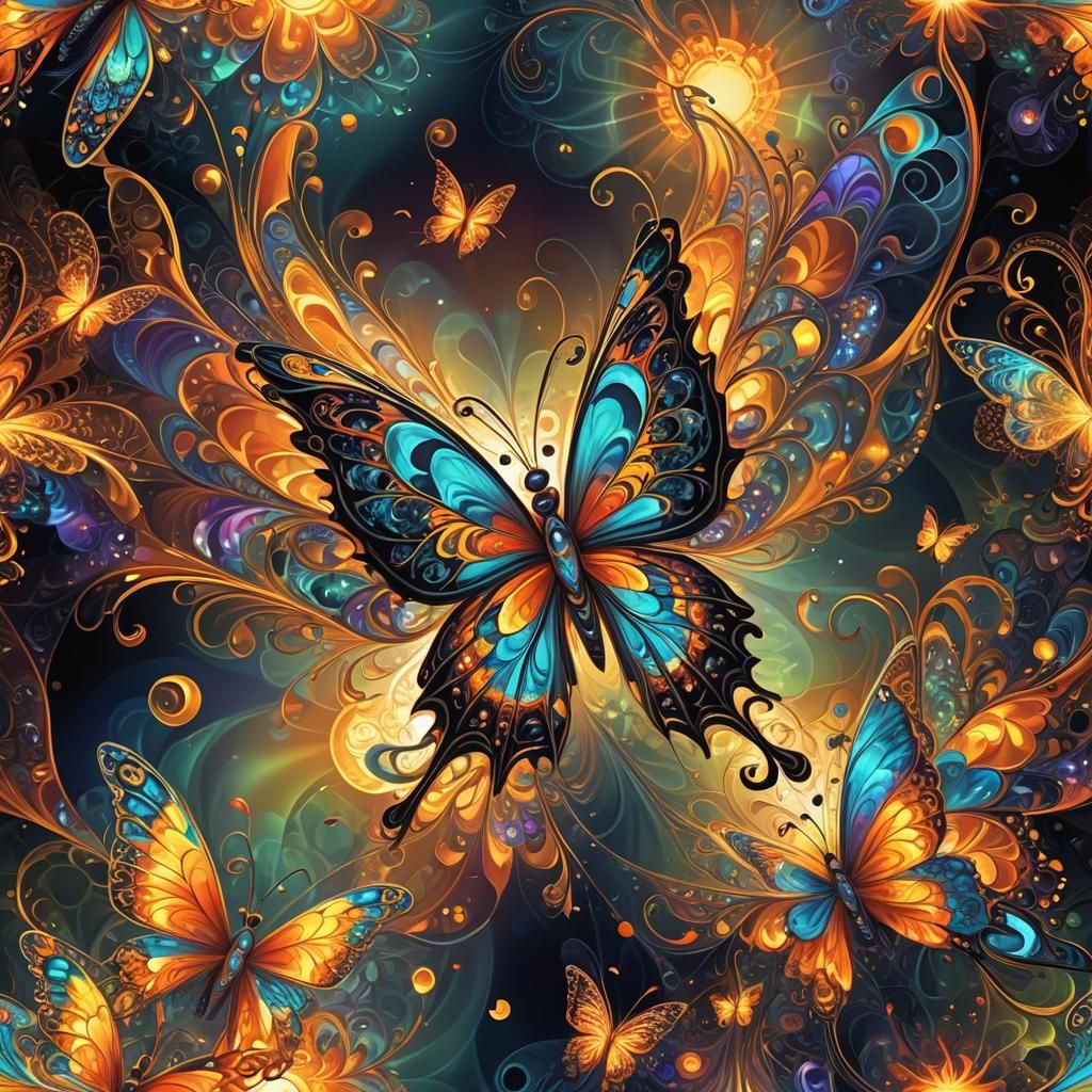 Butterfly Dancers in Fractal Abstract Vector Art