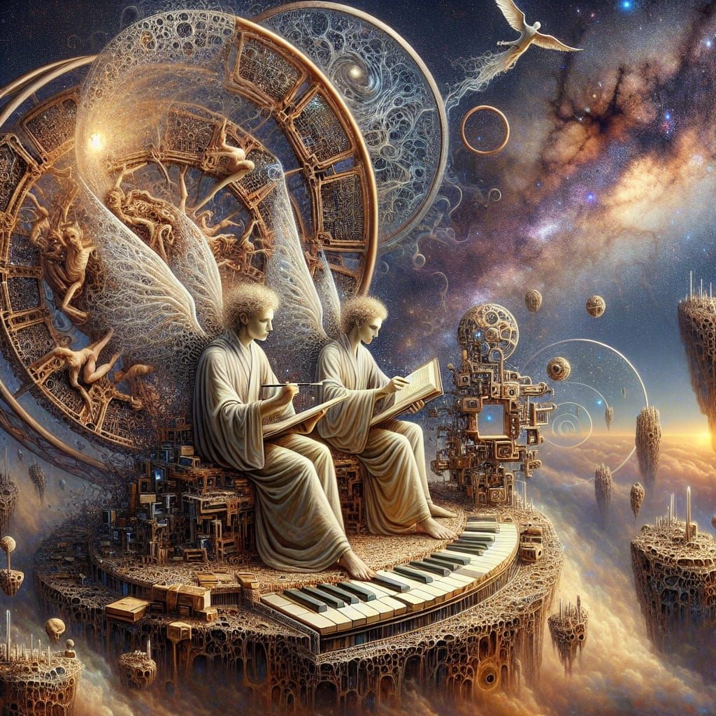 Ethereal Figures Compose Poems in Spaceship