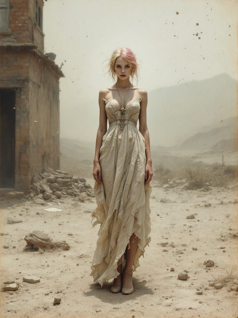 Pin-Up Woman in Desolate Western Landscape, Wyeth & Beksińsk...