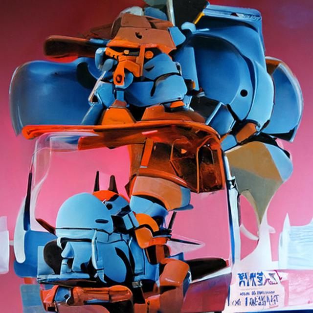 Zaku Mecha and Gouf Mobile Suit in Pop Art