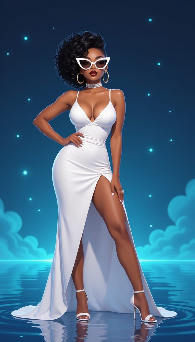 Stunning Black Woman in 3D Cartoon Style