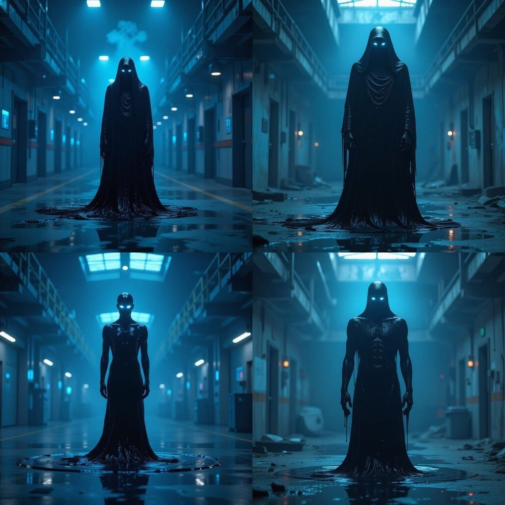 Ethereal Shadow Figure in Abandoned Facility