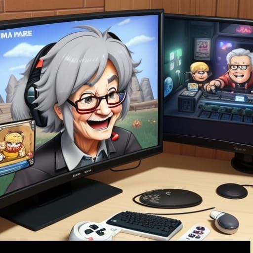 Grandma Gamer in Colored Pencil Style