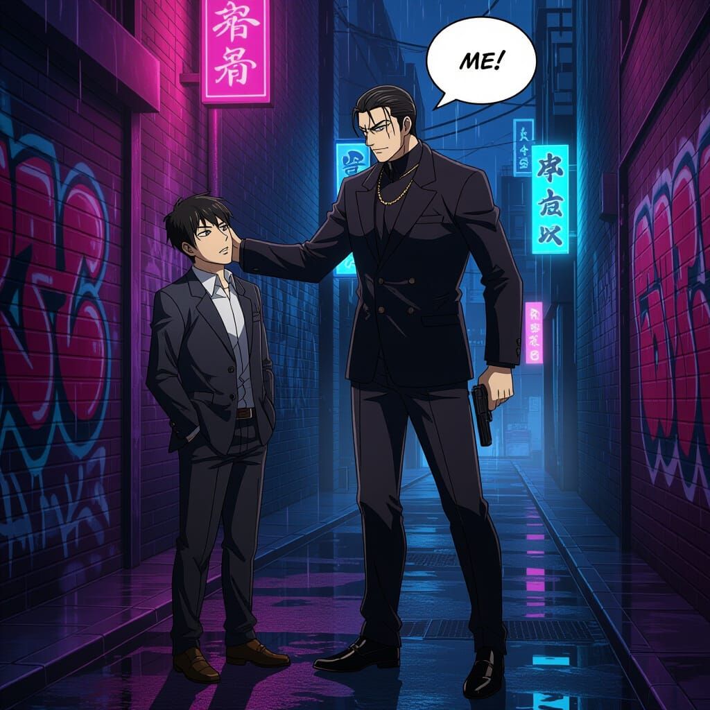 Tense Mafia Confrontation in Anime Style