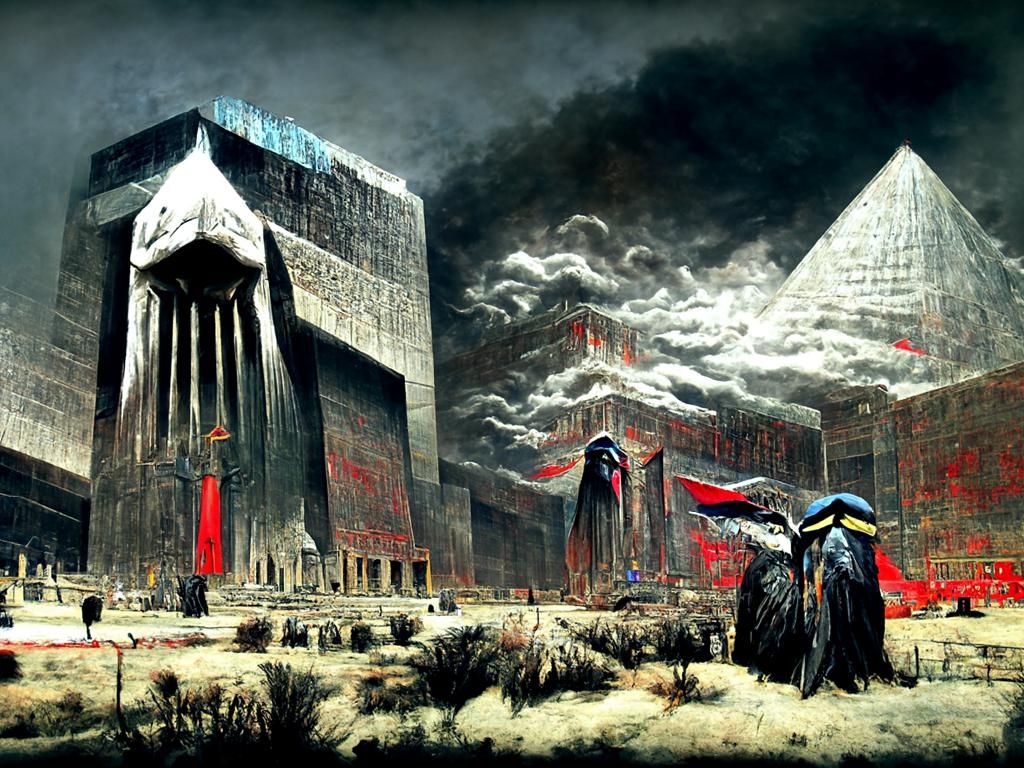 Dystopian Egyptian Gods in Brutalist Architecture