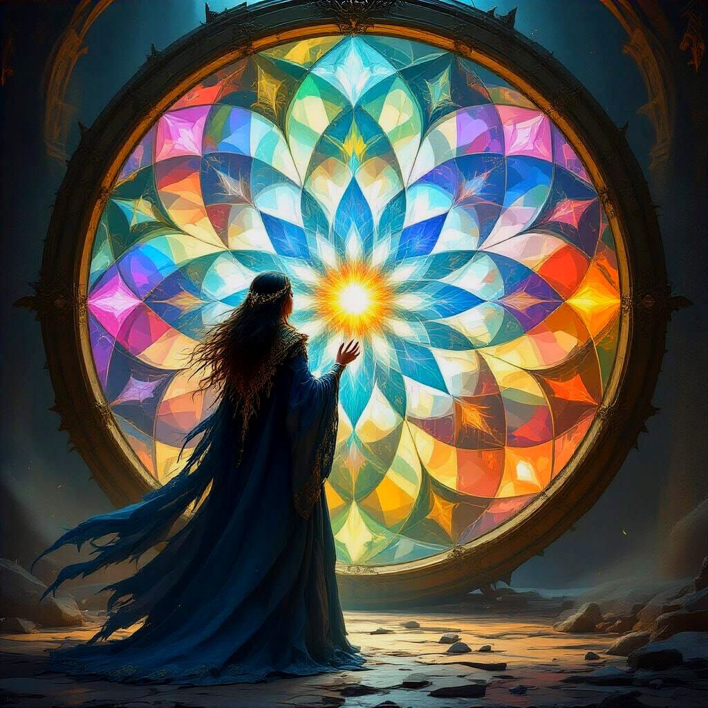 Sorceress Gazing into a Kaleidoscope of Realities