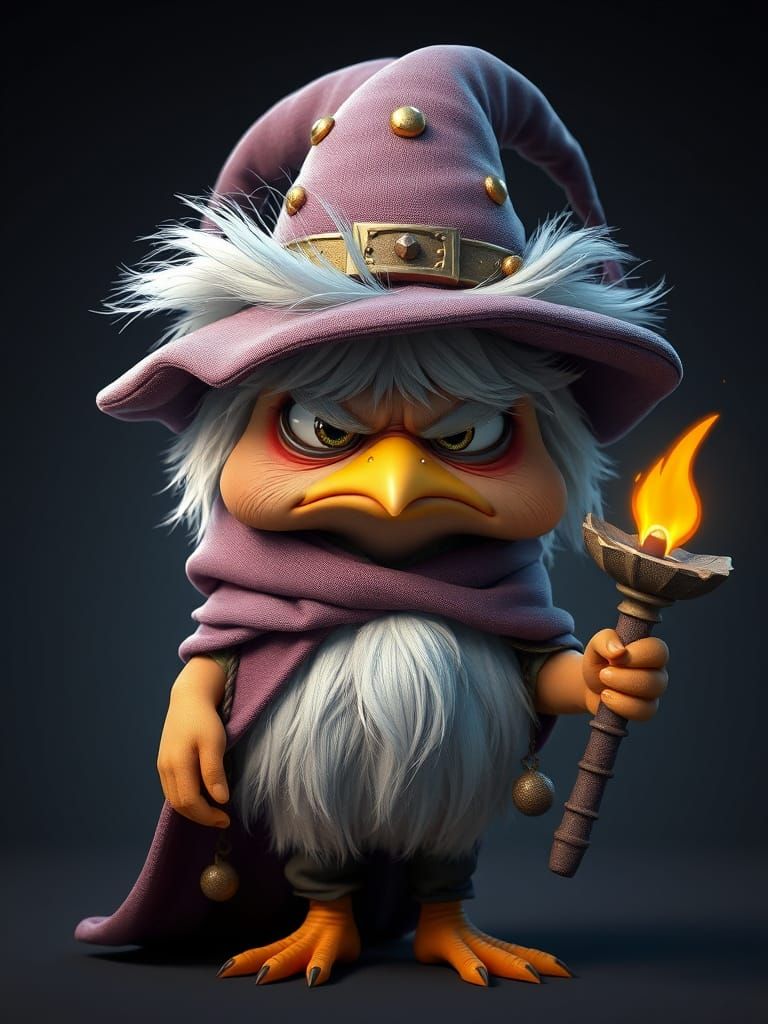 Grumpy Wizard Chick in Pixar Style 3D Cartoon