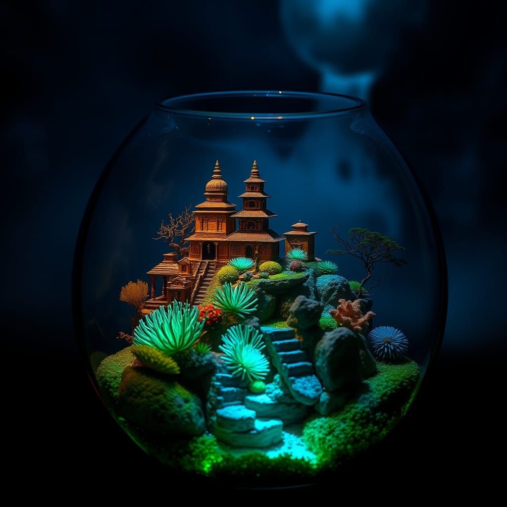 Ethereal Bioluminescent Reef Garden in a Vintage Monastery S...