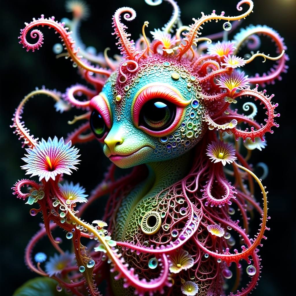 Whimsical Mystical Forest Creature with Intricate Botanical ...