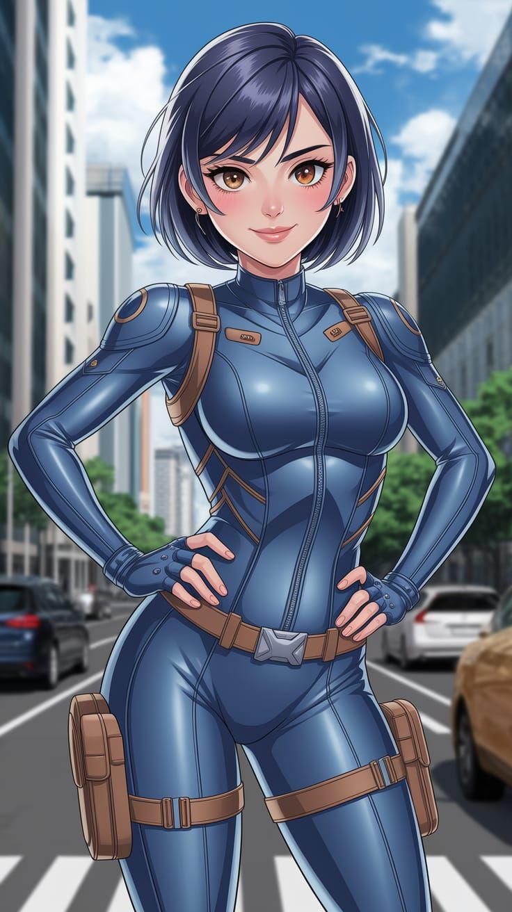 Confident Thai Woman in Stealth Suit: Anime Style