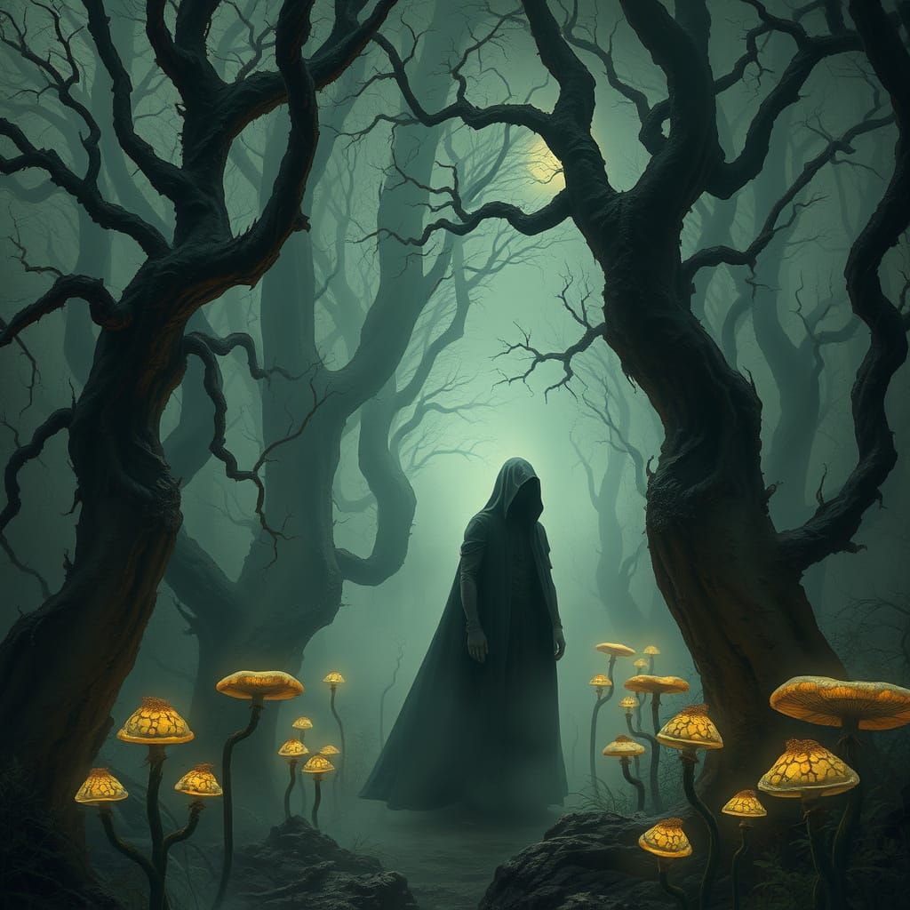 Enigmatic Figure in Ancient Forest