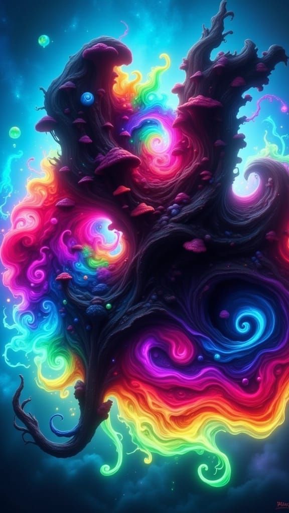 Psychedelic Mushrooms with Glowing Spores