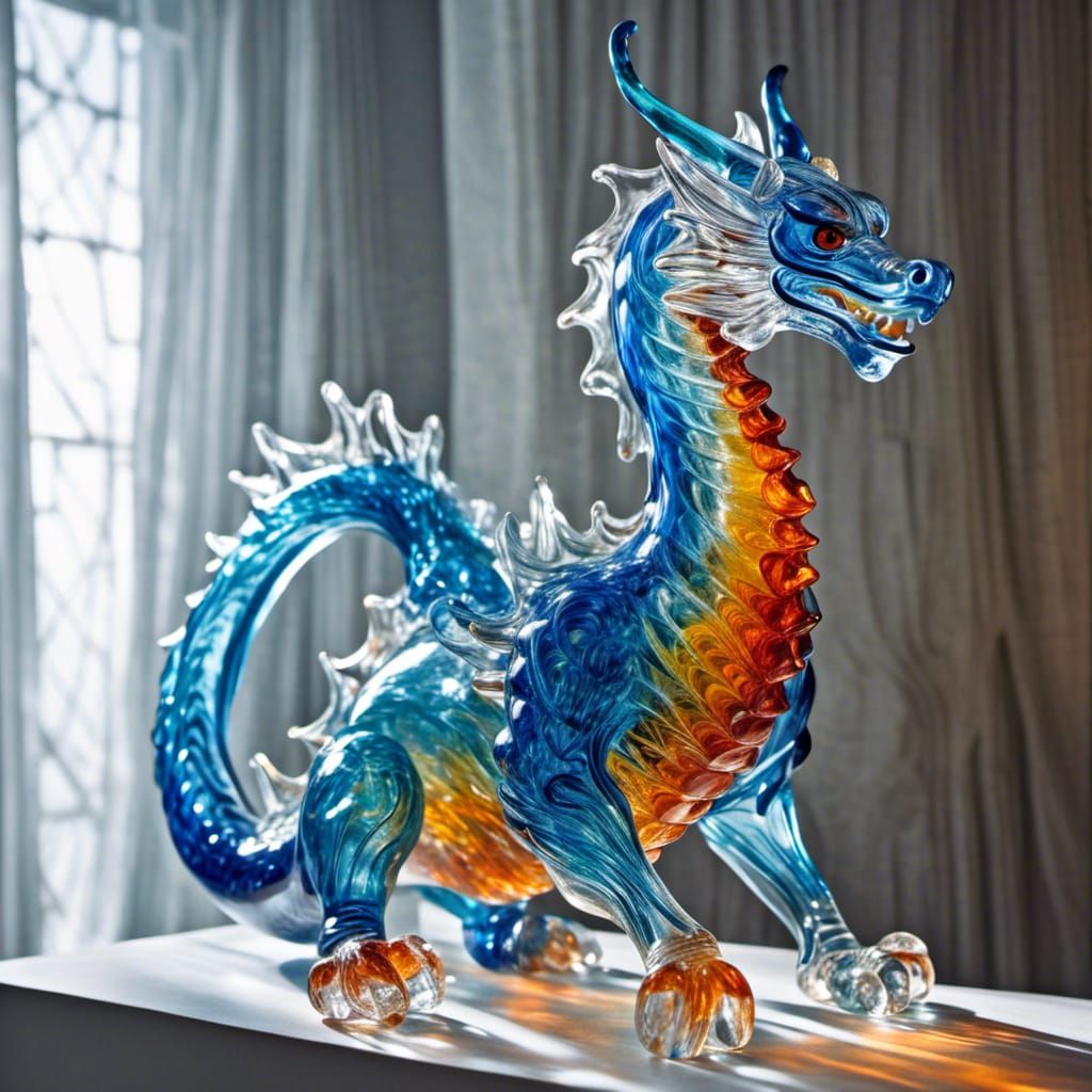 Translucent Glass Dragon Sculpture