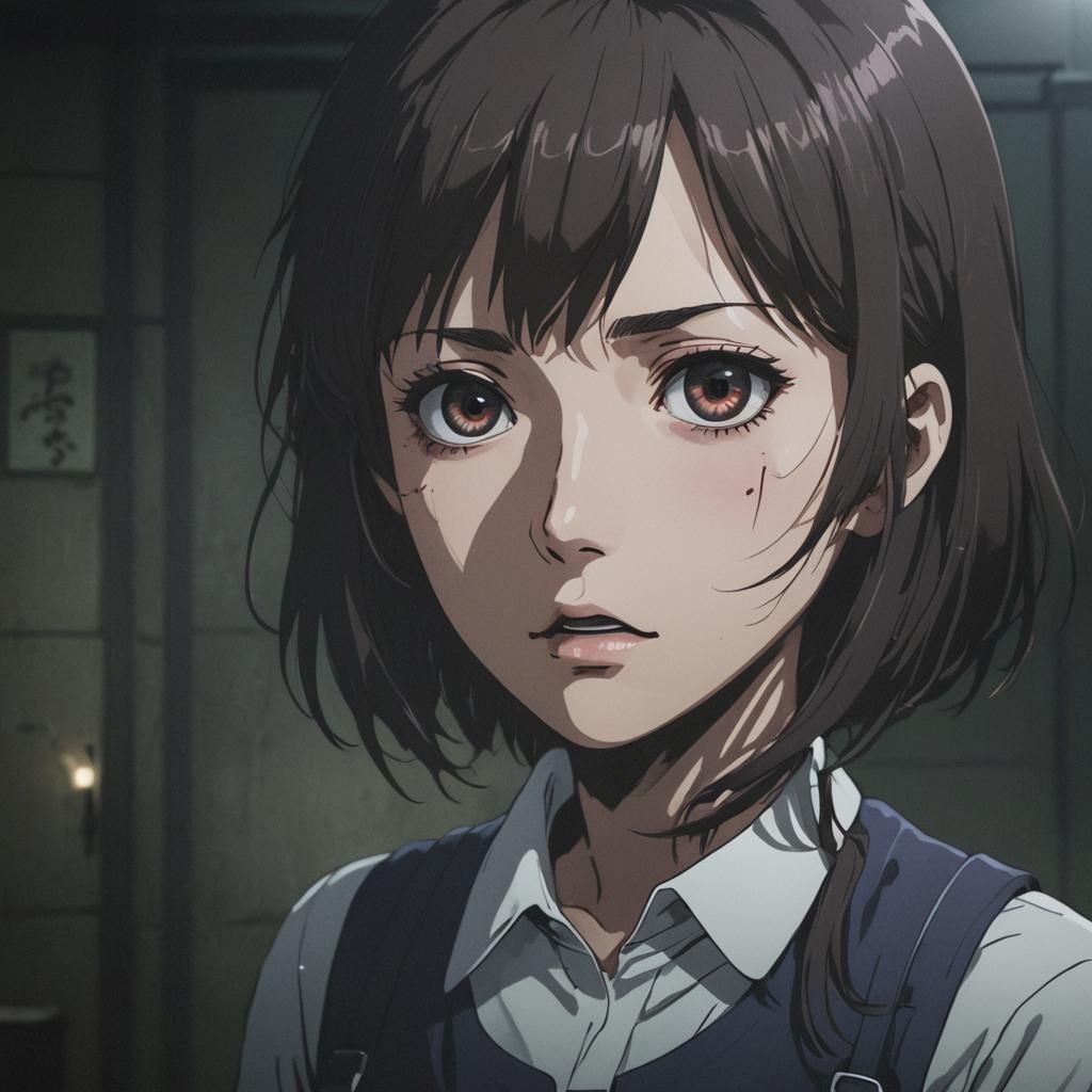 Eerie Anime Girl in Dark Room: A Psychotic Portrait