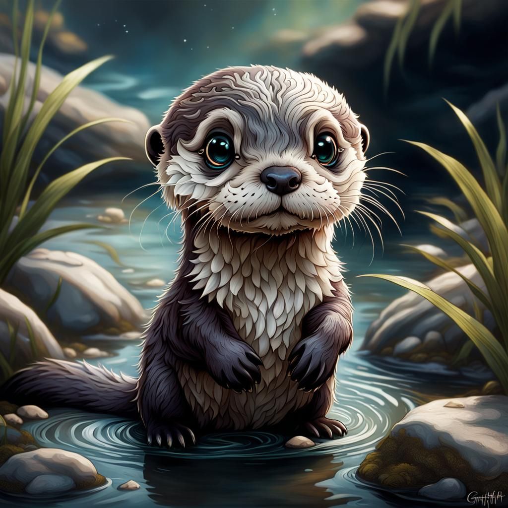 Chibi River Otter Portrait in Burton Style