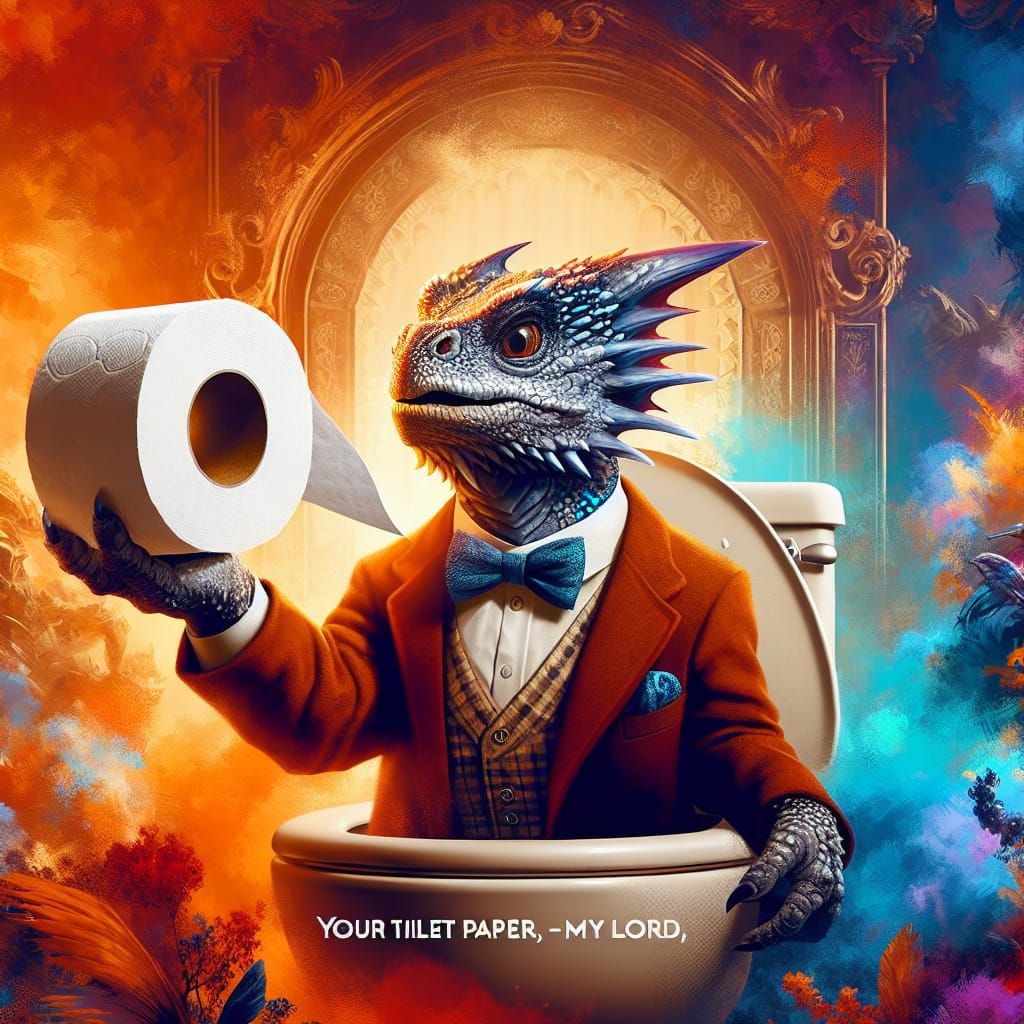 Dragon Butler Offers Toilet Paper in Splash Art Style