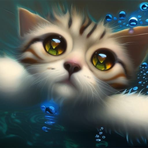 Cute Cat Underwater: An Oil Painting Masterpiece