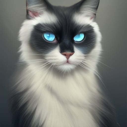 Detailed Portrait of Bicolor Ragdoll Cat in Art Nouveau Styl...