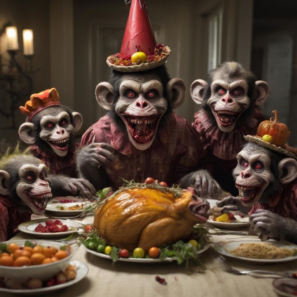 Zombie Monkey Clowns Celebrate Thanksgiving