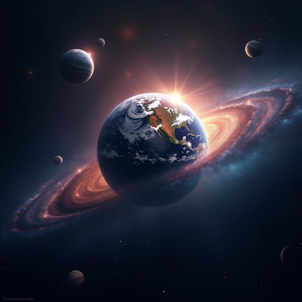 Surreal Cosmic Earth, Radiant and Glowing in the Void