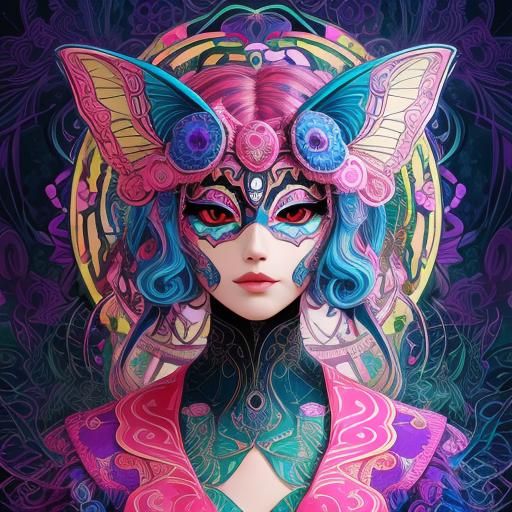 Psychedelic Anime Butterfly Mask in Geometric Style