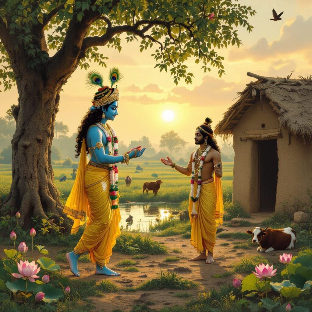 Lord Krishna's Arrival: A Mythological Scene