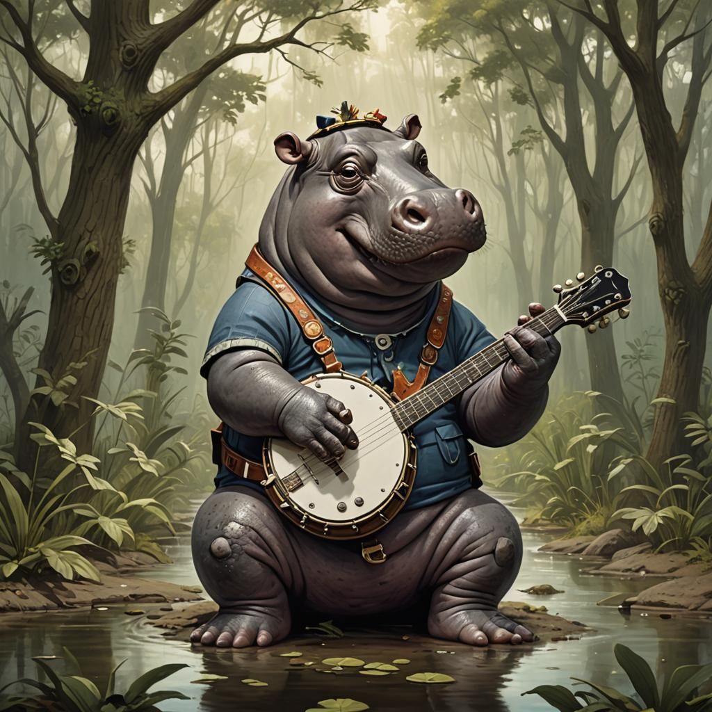 Sinister Hippo Plays Banjo, Greg Rutkowski Style