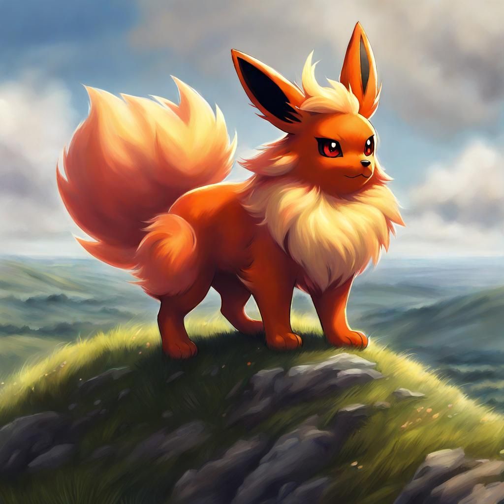 Realistic Flareon on a Hilltop