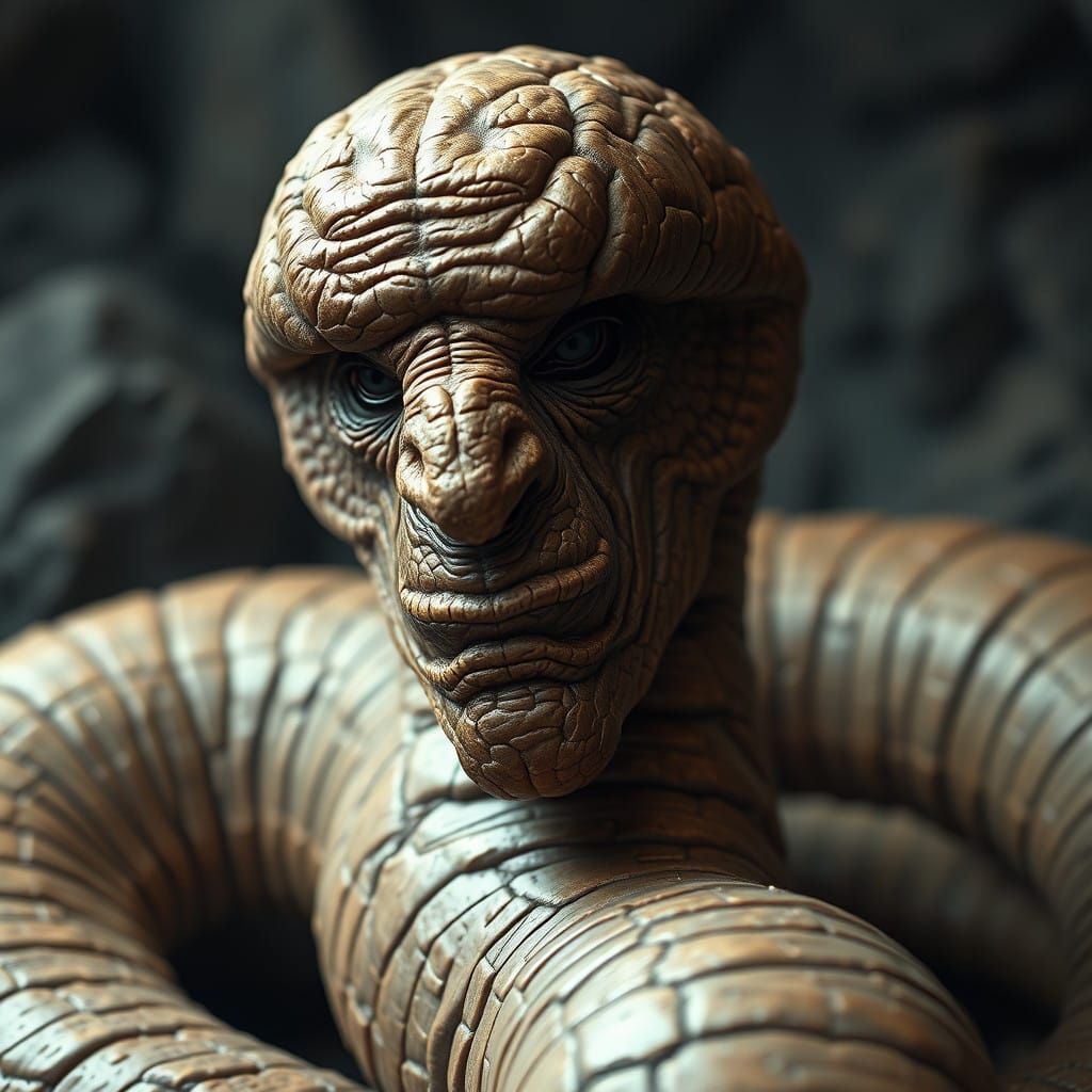 Ethereal Worm with Grooved Human-Like Head